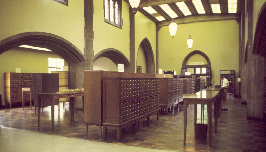 Old card catalog, James D. Hoskins Library, circa 1970.