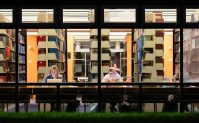 Students study in pendergrass library quiet study area (external shot)
