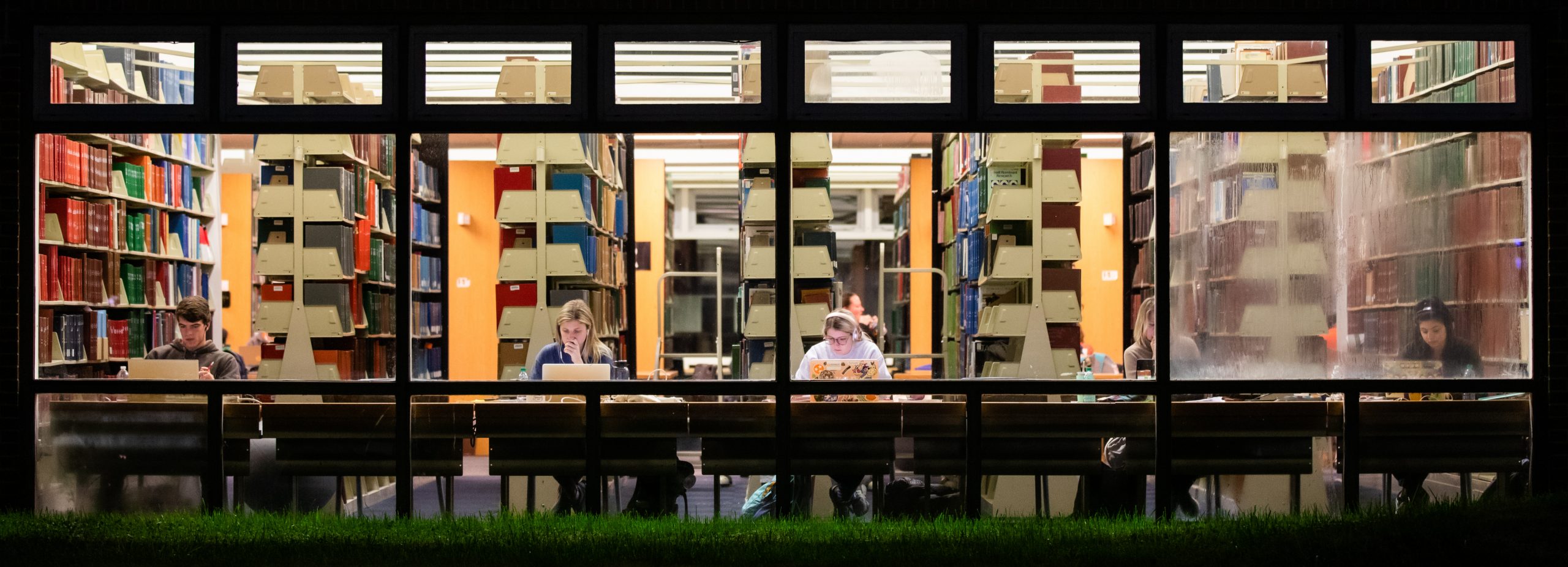 Students study in pendergrass library quiet study area (external shot)